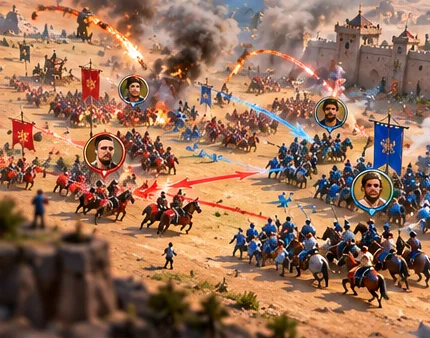 Rise of Kingdoms alliance battle with several commanders coordinating marches